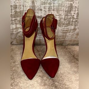 L.A.M.B burgundy suede ankle strap heels ~ US 8.5